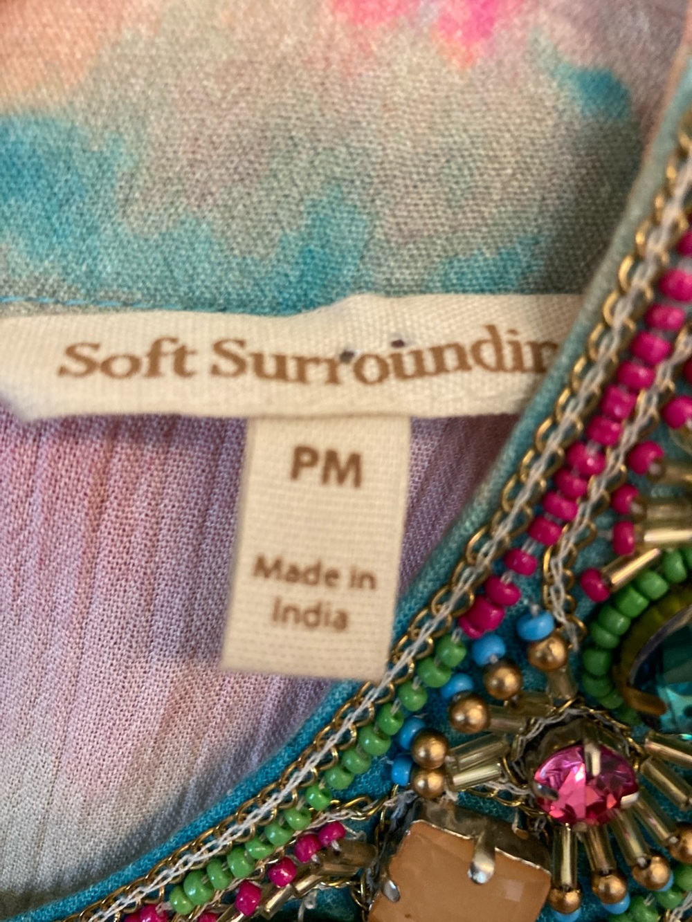 Soft Surroundings Pink, Teal & Cream Beaded Tie-Dye Maxi Verona Dress - Picture 2 of 15